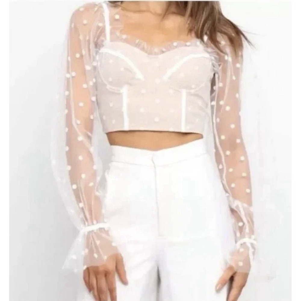 Runaway The Label Bustier Corset Top 10 WhiteBeige Polka Dot Tulle Sheer Mesh
